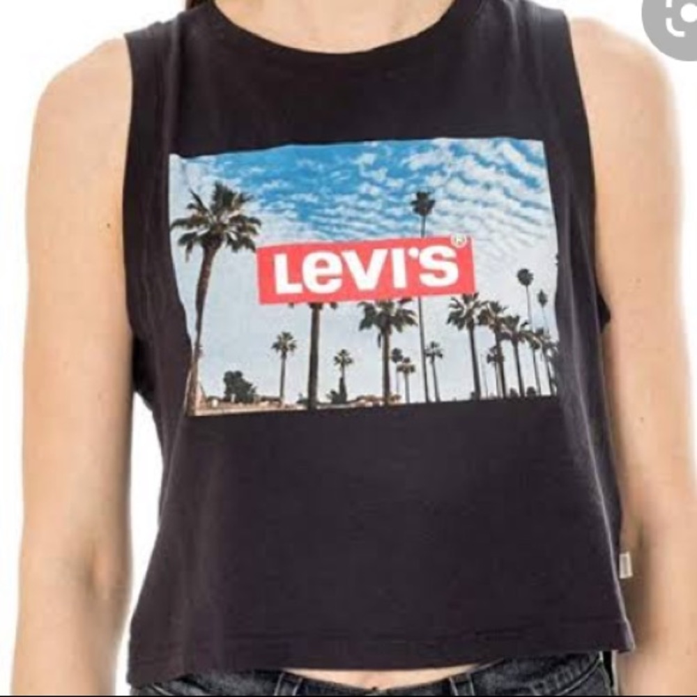 Levi’s Semi Crop Top T Shirt Sleeveless Plus Size XXL Athleisure Palm Tree Beach
